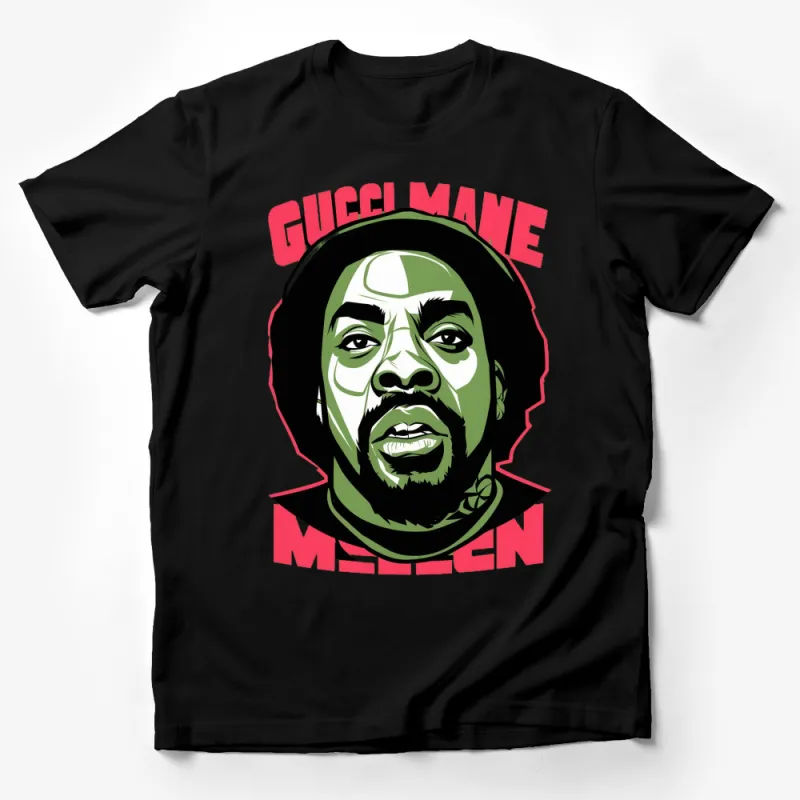 Gucci Mane Inspired Graphic T-Shirt, Hip Hop Artist Portrait Tee, Bold Red and Green Design Male T-Shirt