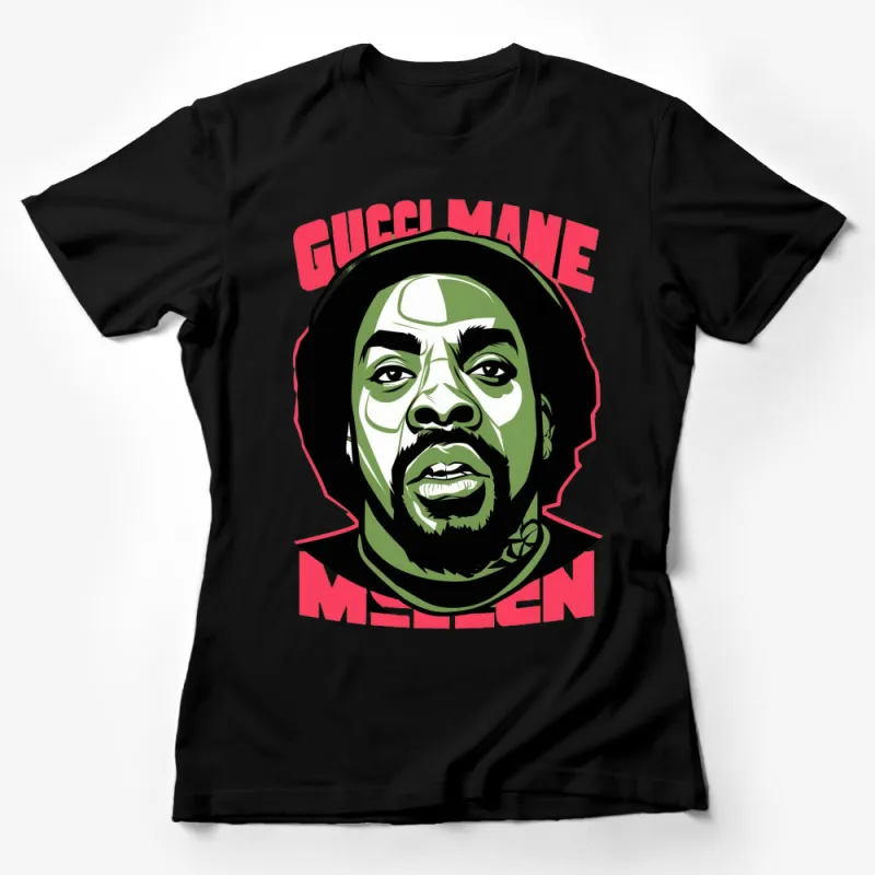 Gucci Mane Inspired Graphic T-Shirt, Hip Hop Artist Portrait Tee, Bold Red and Green Design Female T-Shirt