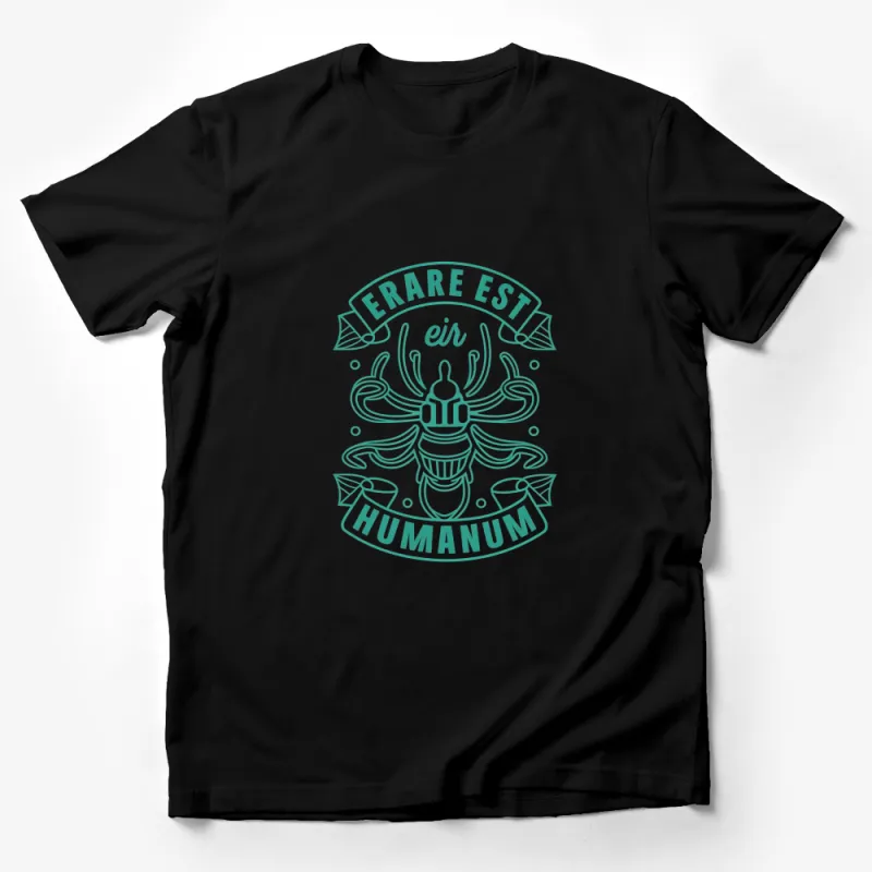 Vintage Latin Quote T-Shirt, Erare Est Humanum Slogan, Retro Graphic Tee, Cool Aquamarine Design Male T-Shirt