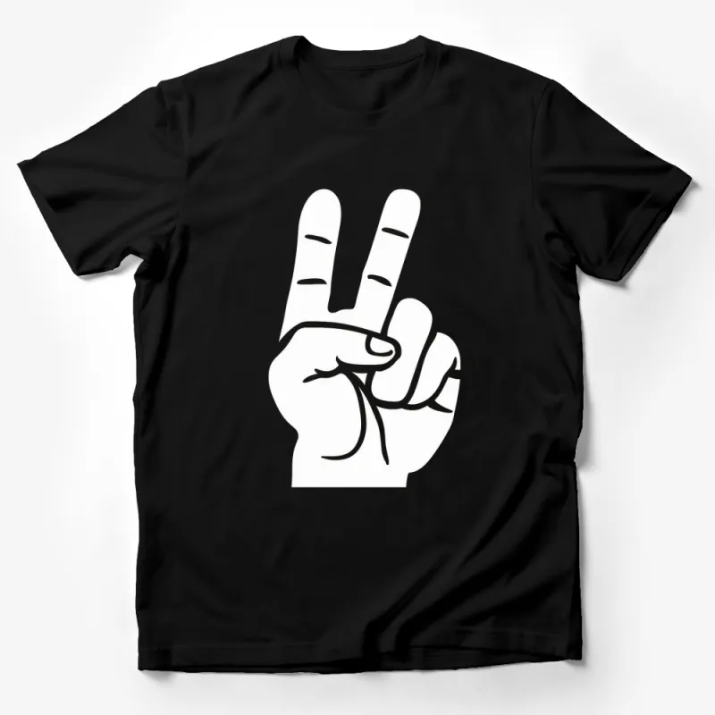 Black T-Shirt with White Peace Sign Hand Graphic - Unisex Casual Streetwear Male T-Shirt