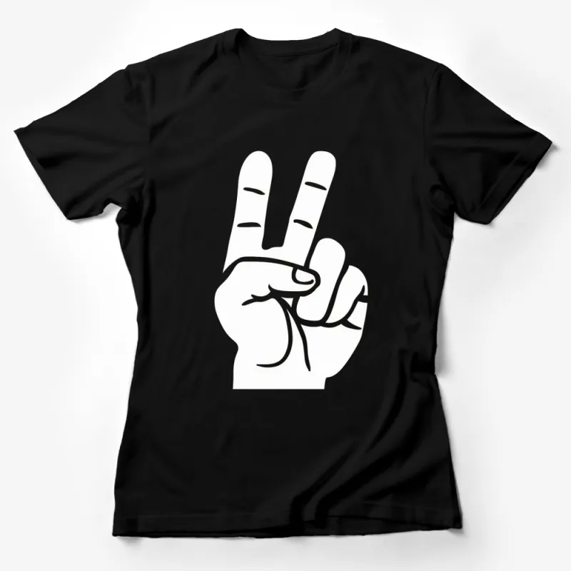 Black T-Shirt with White Peace Sign Hand Graphic - Unisex Casual Streetwear Female T-Shirt