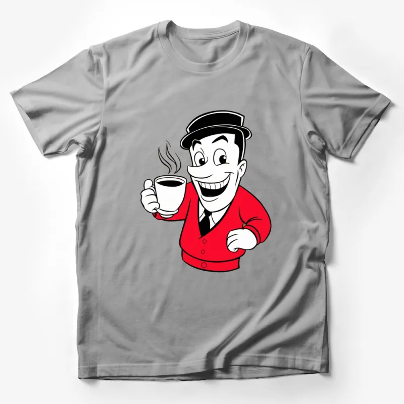 Retro Coffee Lover T-Shirt, Vintage Smiling Man with Coffee Cup, Classic Cartoon Graphic Tee, Unique Gift Idea, Fun Apparel Male T-Shirt