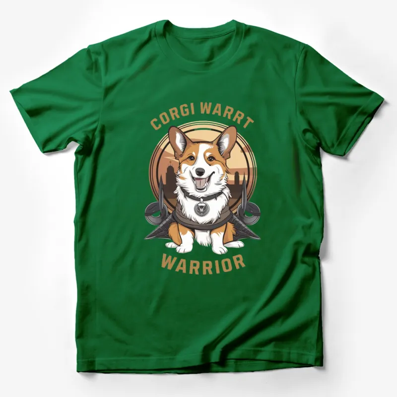 Corgi Warrior Graphic T-Shirt, Dog Lover Tee, Cute Corgi in Armor Design, Urban Warrior Dog Shirt Male T-Shirt