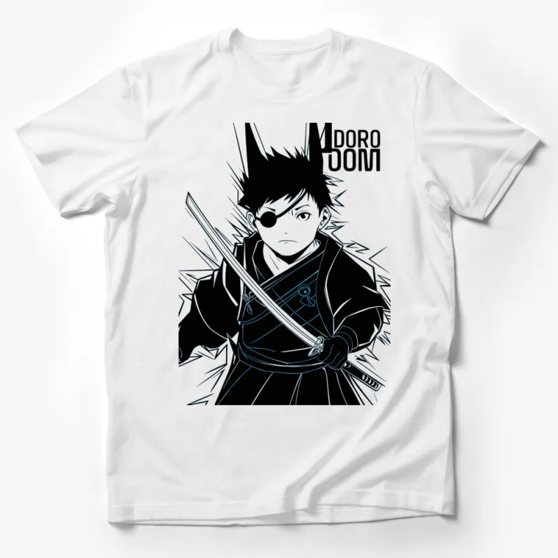 Anime Samurai Boy Graphic T-Shirt, Black and White Manga Style Tee, Cool Ninja Shirt, Youthful Hero Apparel Male T-Shirt