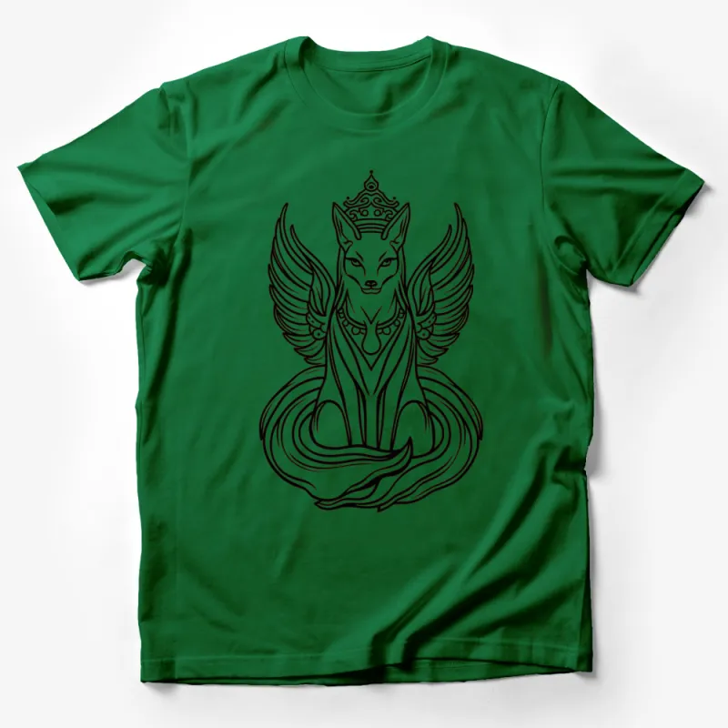 Majestic Winged Fox Art T-Shirt, Fantasy Fox with Crown Graphic Tee, Unique Animal Design Shirt, Gift for Fantasy Lovers Male T-Shirt