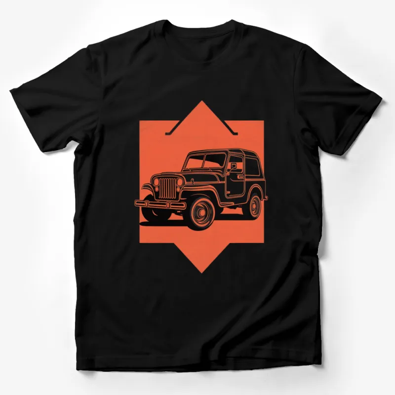 Vintage Jeep Illustration T-Shirt, Classic Off-Road Vehicle Graphic Tee, Orange and White, Men's Fashion Male T-Shirt