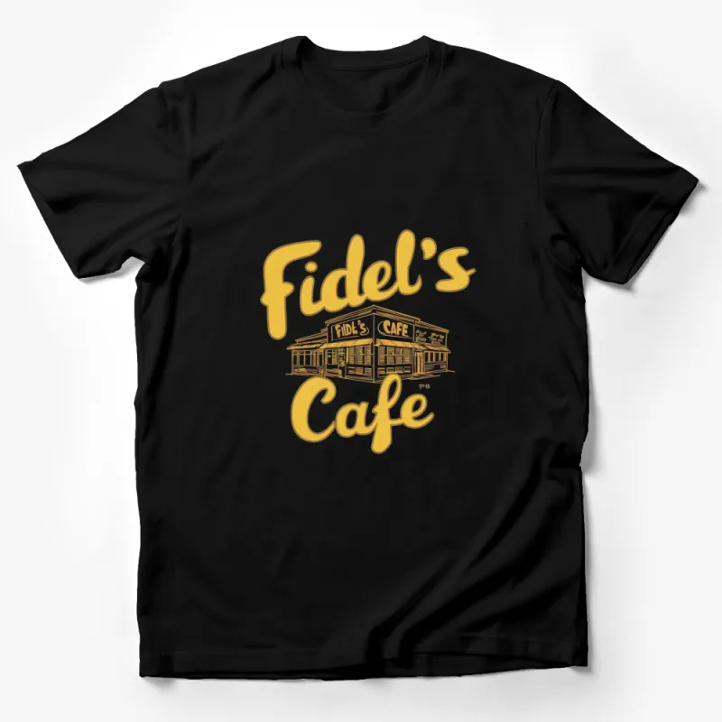 Fidel's Cafe Vintage Style T-Shirt, Retro Diner Graphic Tee, Unique Coffee Shop Design, Casual Wear Male T-Shirt