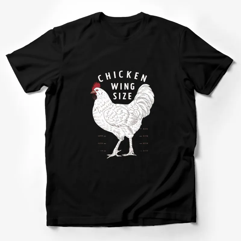 Chicken Wing Size Funny Chicken Graphic T-Shirt, Unisex Chicken Lover Tee, White and Black Casual Shirt Male T-Shirt