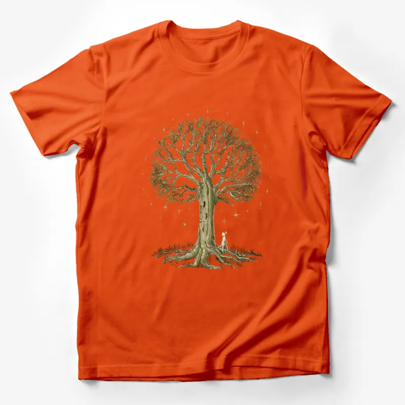 Whimsical Tree and Stars Illustration T-Shirt, Nature Inspired Graphic Tee for Men and Women, Unique Art Design Male T-Shirt