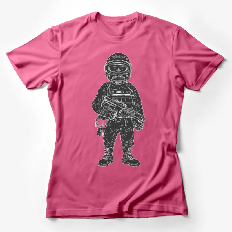 Astronaut Concept Art T-Shirt, Space Explorer with Gun, Graphic Tee, Unique Sci-Fi Design, Gift for Space Fans Female T-Shirt