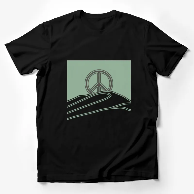 Minimalist Peace Symbol T-Shirt, Sage Green Aesthetic Top, Casual Wear for All Male T-Shirt