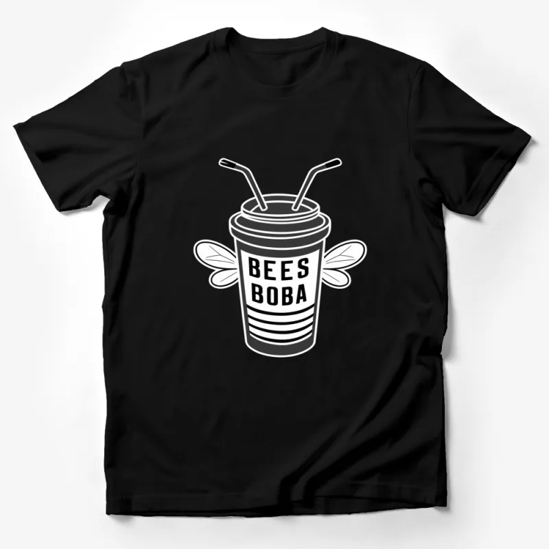 Bees Boba Graphic T-Shirt, Unique Bee and Boba Tea Design, Black and White Casual Wear, Unisex Tee Male T-Shirt