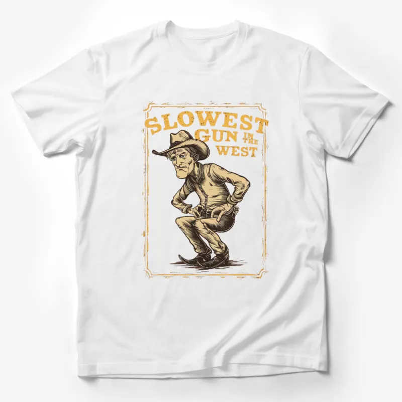 Vintage Cowboy T-Shirt, Slowest Gun in the West Funny Western Tee, Unique Graphic Shirt Male T-Shirt