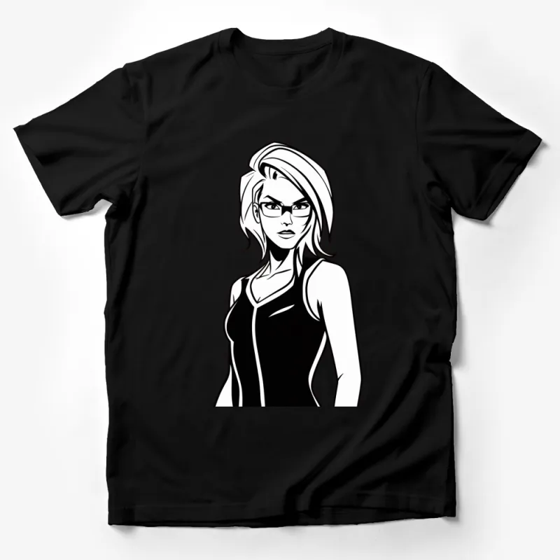 Stylish Modern Woman Line Art T-Shirt, Black and White Fashion Illustration Tee, Unique Graphic Women's Top Male T-Shirt