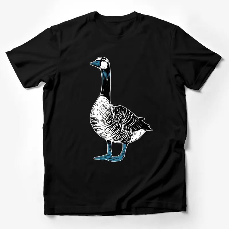 Striking Goose Graphic T-Shirt, Bold Blue and Black Goose Print, Unisex Casual Wear, Bird Lover Apparel, Gift Idea Male T-Shirt