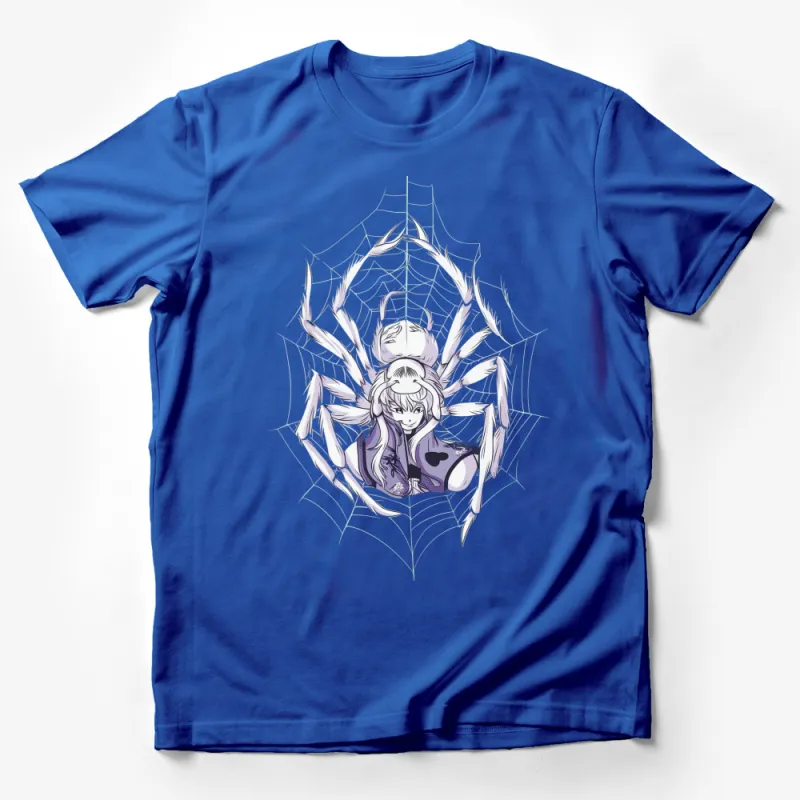 Anime Spider Web Girl Graphic T-Shirt, Unique Manga Style, Black and Purple Tee Male T-Shirt