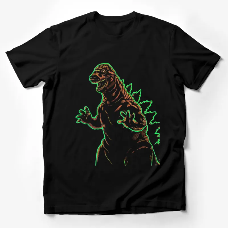 Retro Green and Red Godzilla Graphic T-Shirt, Vintage Monster Design Tee, Unisex Cotton Shirt for All Ages Male T-Shirt