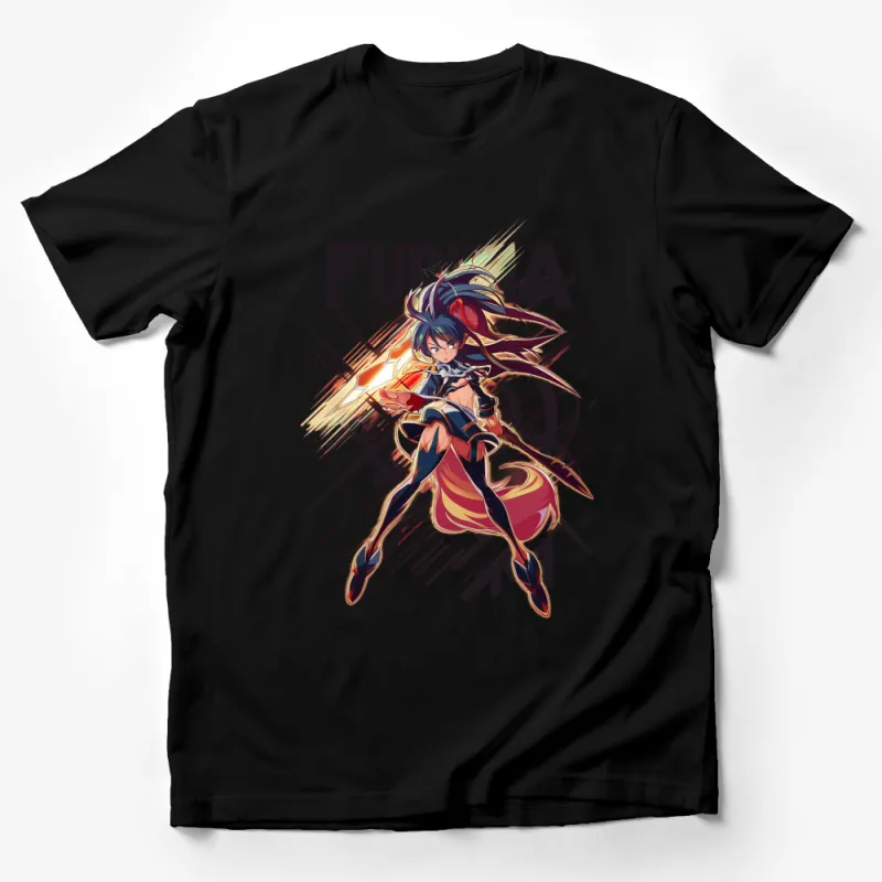 Anime Warrior Girl T-Shirt, Colorful Manga Art Tee, Stylish Graphic Shirt, Trendy Casual Wear Male T-Shirt