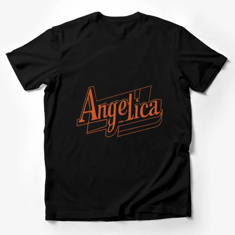 Angelica Script Logo T-Shirt, Retro Font Design, Orange Cursive Graphic Tee, Unisex Fashion Top Male T-Shirt