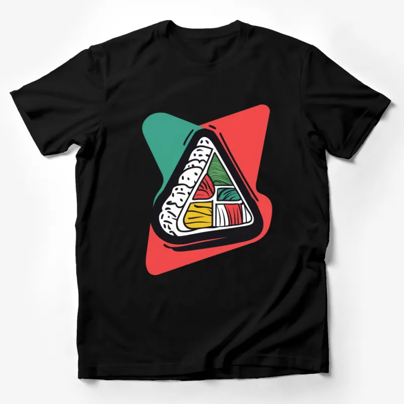 Colorful Triangle Sushi Graphic T-Shirt, Fun Food Art Tee, Casual Unisex Shirt for Sushi Lovers Male T-Shirt