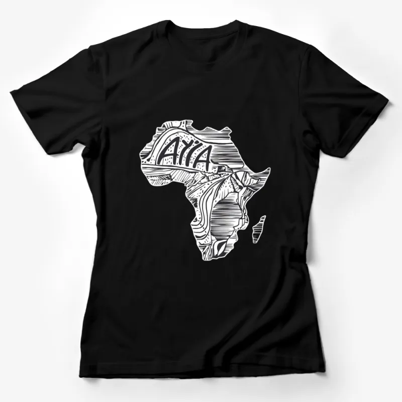 AYA Graphic T-Shirt, African Map Elephant Design, Unique Black and White Tee, Unisex Female T-Shirt