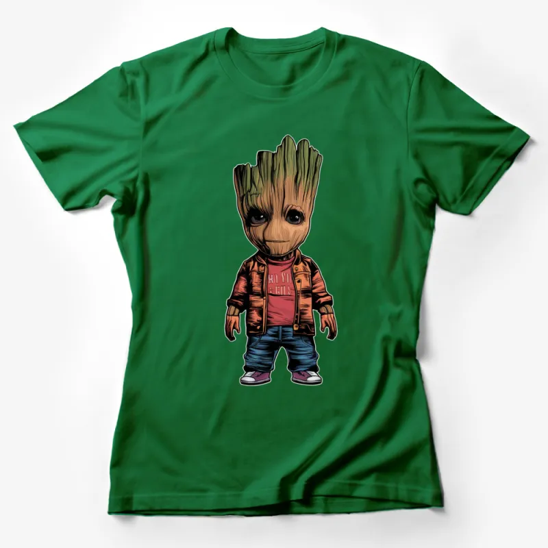 Cartoon Tree Character T-Shirt, Funky Plant Guy Graphic Tee, Urban Style Illustration Shirt Female T-Shirt