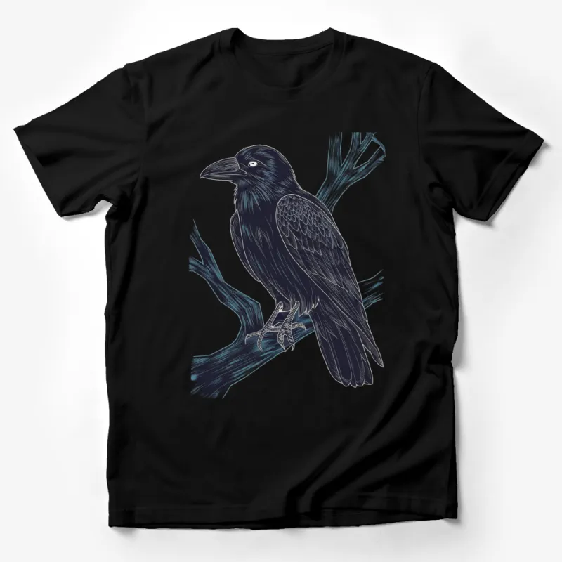 Black Raven Graphic T-Shirt, Mystical Crow Art Tee, Gothic Bird Illustration Top, Unisex Male T-Shirt