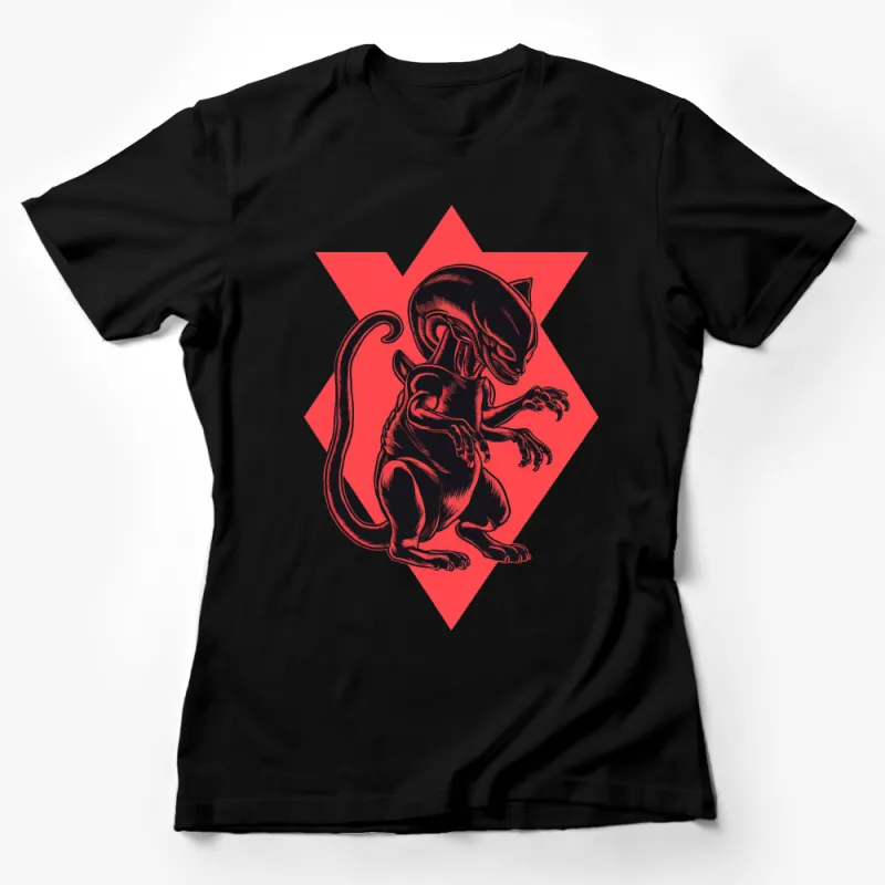 Black Cat Monster Red Star Graphic T-Shirt, Unisex Retro Style Horror Tee, Unique Halloween Shirt Female T-Shirt