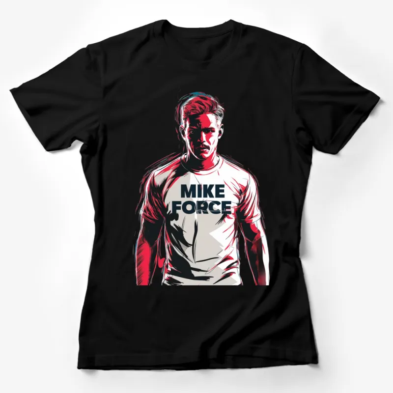 Mike Force Graphic T-Shirt, Bold Red and White Comic Style, Men's Fashion Tee, Casual Streetwear, Unique Illustration Shirt Design Female T-Shirt