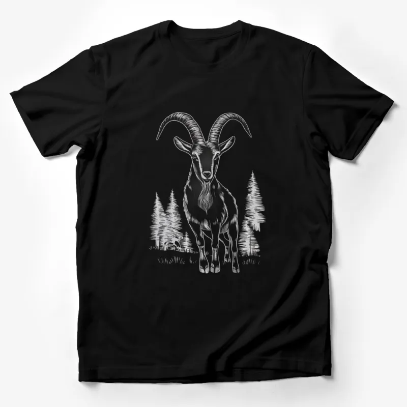 Mountain Goat Graphic T-Shirt, Nature Inspired Nature White Unisex Tee, Wildlife Illustration, Casual Clothing Male T-Shirt