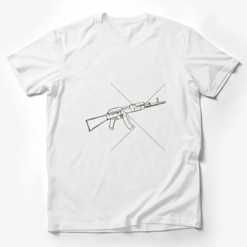 Minimalist Line Art AK-47 Design T-Shirt, Stylish Unisex Graphic Tee, Unique Gun Illustration Shirt Male T-Shirt