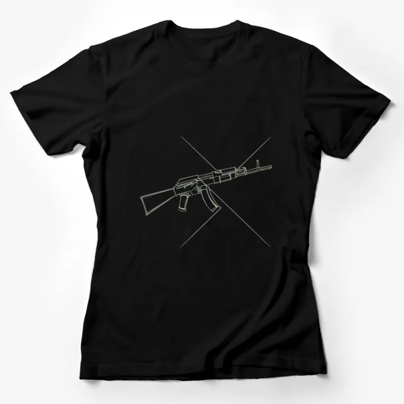 Minimalist Line Art AK-47 Design T-Shirt, Stylish Unisex Graphic Tee, Unique Gun Illustration Shirt Female T-Shirt