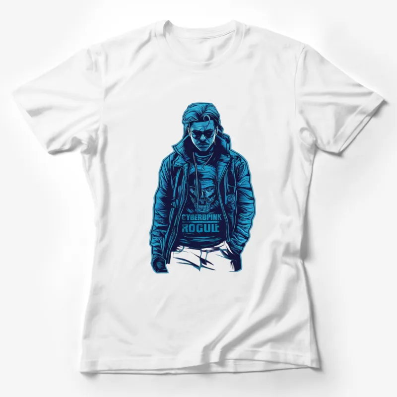 Cyberpunk Rogue Cool Blue Graphic T-Shirt, Men's Stylish Futuristic Streetwear Tee, Unique Sci-Fi Clothing Female T-Shirt