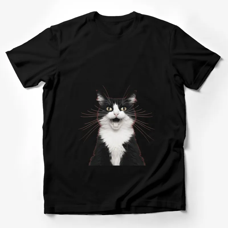 Black and White Cat T-Shirt, Cute Cat Face Graphic Tee, Whiskers and Smiles, Unisex Cat Lover Gift Male T-Shirt