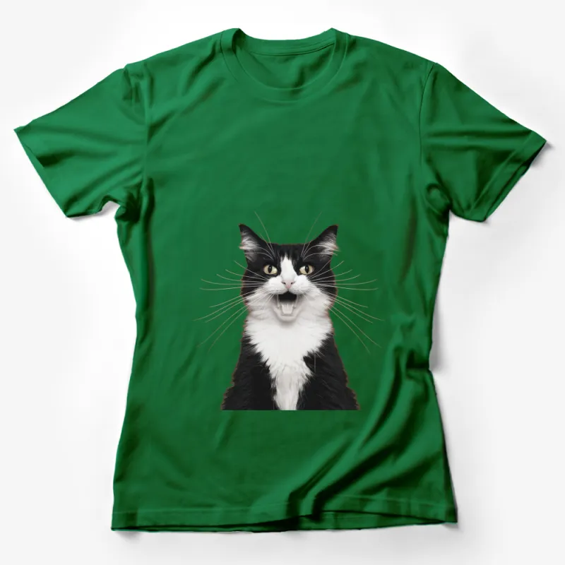 Black and White Cat T-Shirt, Cute Cat Face Graphic Tee, Whiskers and Smiles, Unisex Cat Lover Gift Female T-Shirt