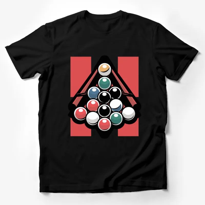 Abstract Billiard Balls Design T-Shirt, Colorful Pool Balls Graphic Tee, Casual Wear, Unique Gift Male T-Shirt