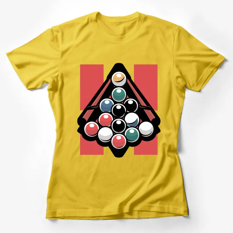 Abstract Billiard Balls Design T-Shirt, Colorful Pool Balls Graphic Tee, Casual Wear, Unique Gift Female T-Shirt