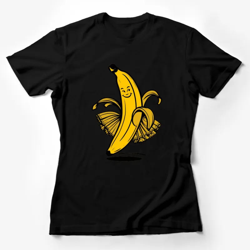 Happy Banana Cartoon Graphic T-Shirt, Yellow Cute Fruit Tee, Unisex Clothing for All Ages Female T-Shirt