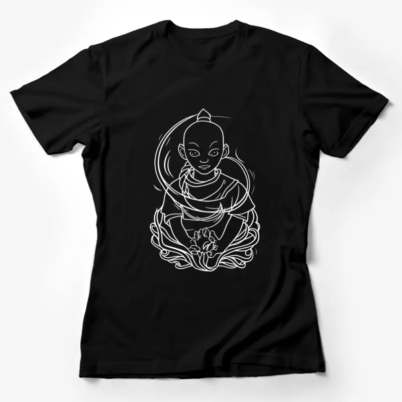 Aang Avatar The Last Airbender Inspired White Line Art T-Shirt, Unisex Graphic Tee Female T-Shirt