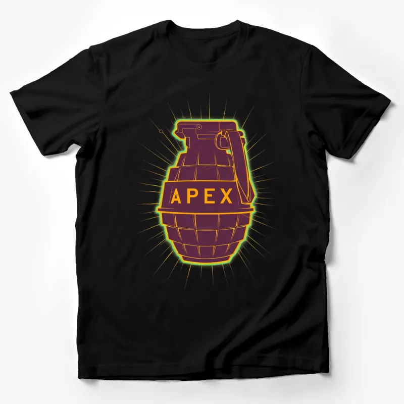 APEX Bold Graphic T-Shirt, Stylish Grenade Design, Unisex Casual Wear, Trendy Illustration Tee Male T-Shirt