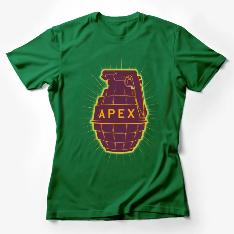 APEX Bold Graphic T-Shirt, Stylish Grenade Design, Unisex Casual Wear, Trendy Illustration Tee Female T-Shirt