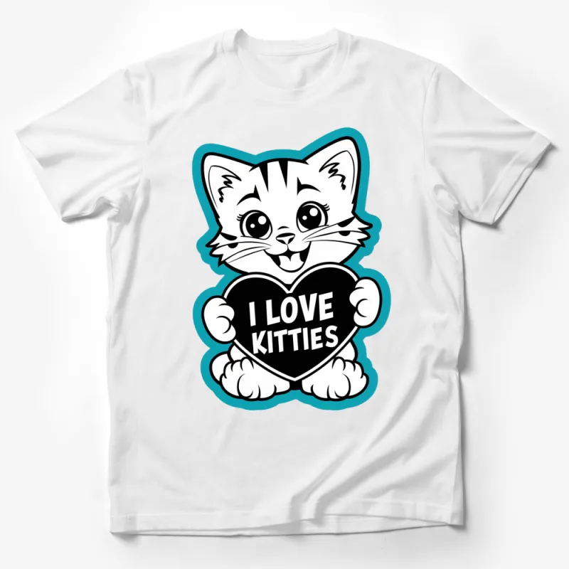 Cute Cat T-Shirt, I Love Kitties Heart Design, Adorable Kitten Graphic Tee, Unisex Cat Lover Top Male T-Shirt