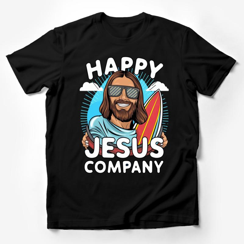 Surfer Jesus T-Shirt, Funny Religious Graphic Tee, Cool Surfing Christ Illustration Shirt, Beach Casual Wear, Spiritual Gift Idea Male T-Shirt