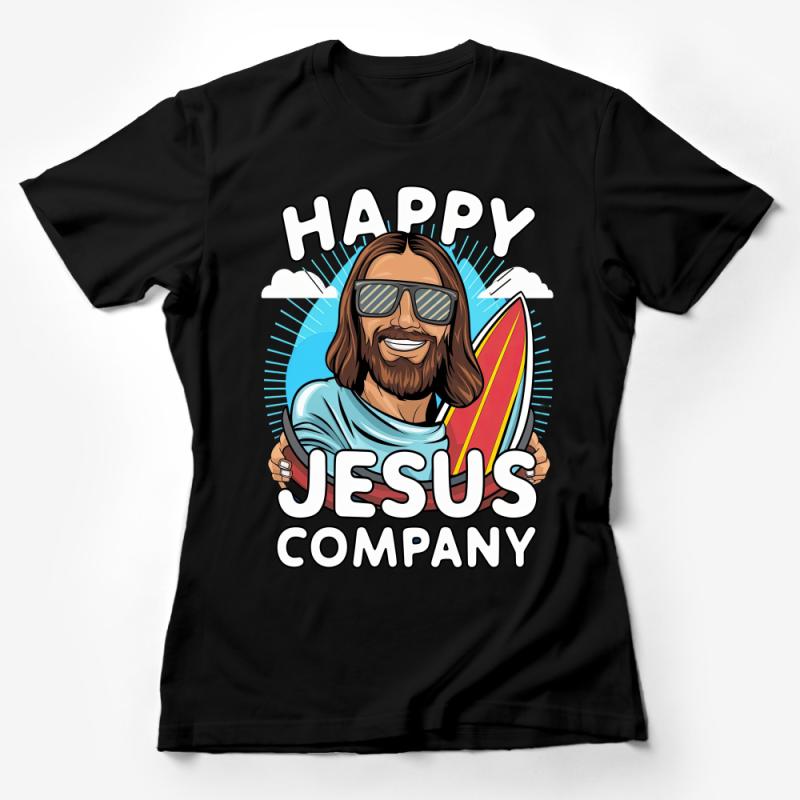 Surfer Jesus T-Shirt, Funny Religious Graphic Tee, Cool Surfing Christ Illustration Shirt, Beach Casual Wear, Spiritual Gift Idea Female T-Shirt