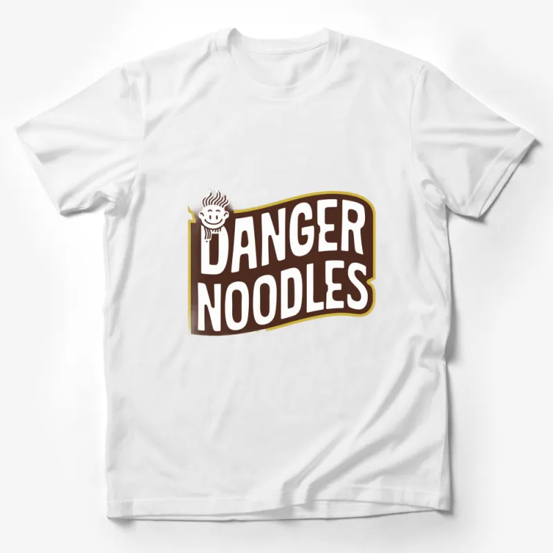 Funny Danger Noodles T-Shirt with Cute Noodle Cartoon, Brown Graphic Tee, Humorous Saying Top, Casual Streetwear Male T-Shirt