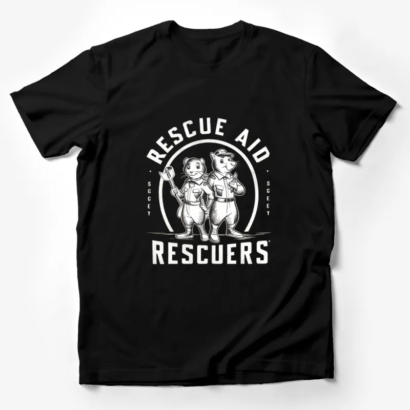 Vintage Rescue Aid Rescuers Graphic T-Shirt, Cartoon Animal Heroes Tee, Unisex Adult Clothing Male T-Shirt