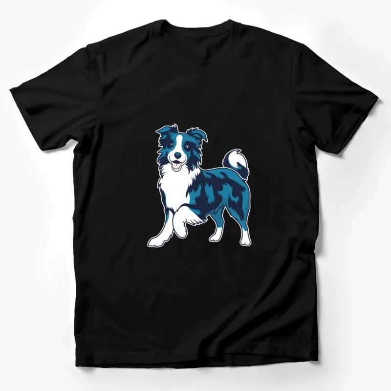 Cute Blue Border Collie T-Shirt, Graphic Dog Lover Tee, Unisex Casual Wear, Pet Illustration Top Male T-Shirt