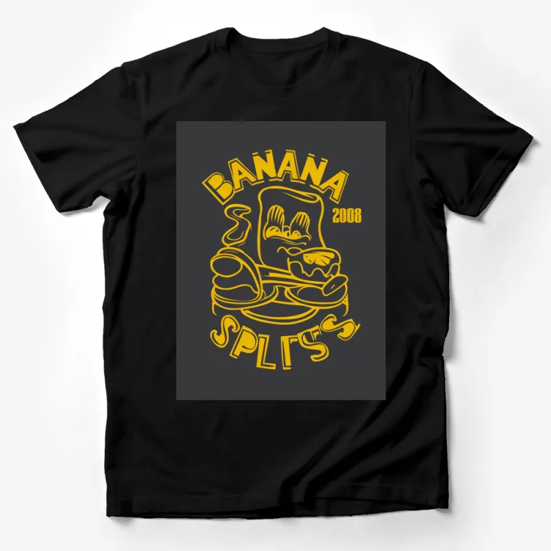 Banana Splits 2008 Nostalgic Graphic Tee, Vintage Style Yellow Print on Black T-Shirt, Unisex Casual Wear Male T-Shirt