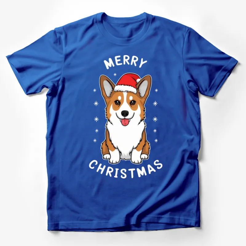 Merry Christmas Corgi T-Shirt, Cute Holiday Dog in Santa Hat, Festive Winter Tee for Pet Lovers Male T-Shirt