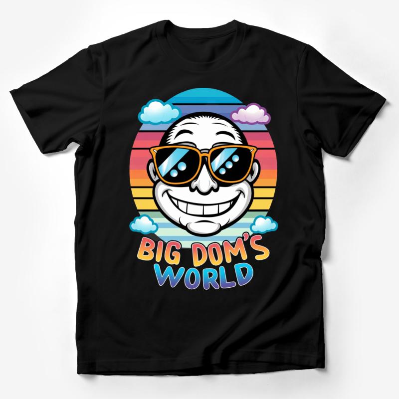 Funky Smile Face T-Shirt, Colorful Retro Style Tee, Big Dom's World, Summer Fashion Top, Unisex Adult Clothing Male T-Shirt